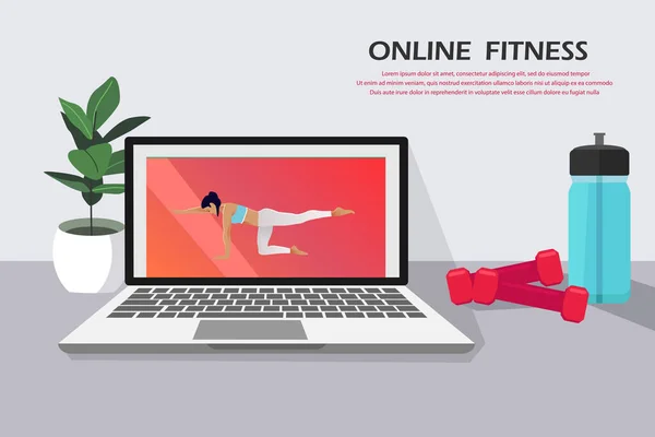Online Fitness Vektor Illustration Cartoon Aktive Frauenfiguren Sport — Stockvektor