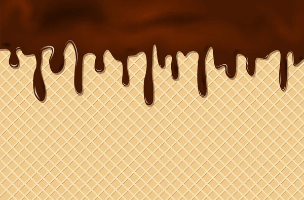 Chocolate Que Fluye Sobre Textura Oblea Fondo Comida Dulce Ilustración — Vector de stock