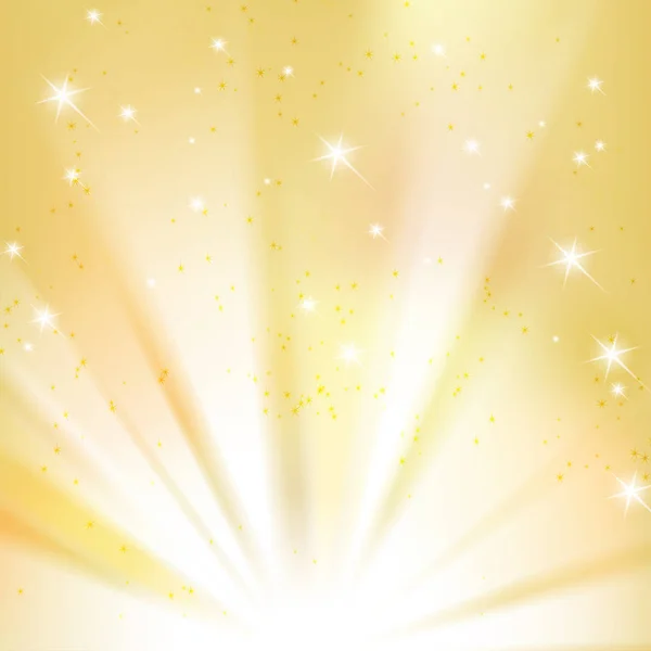 Goldener Glänzender Hintergrund Mit Sternen Und Lichtstrahlen Vektorillustration — Stockvektor
