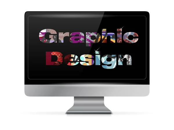 Grafik Tasarım Kelimelerle Orijinal Soyut Resmin Bilgisayar Ekranında Vektör Çizim — Stok Vektör