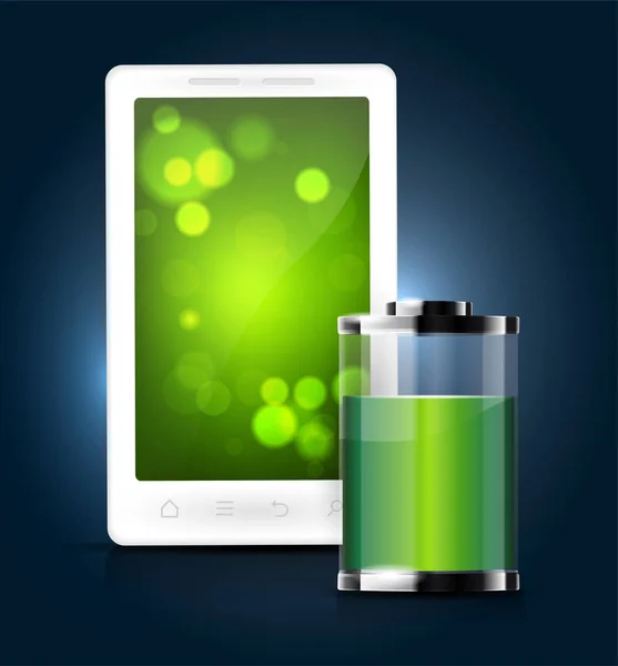 Abstracte Mobiele Telefoon Met Groene Screensaver Volle Batterijsymbool Vectorillustratie — Stockvector