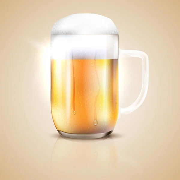 Bicchiere Birra Rugiada Lucente Con Riflesso Illustrazione Vettoriale — Vettoriale Stock