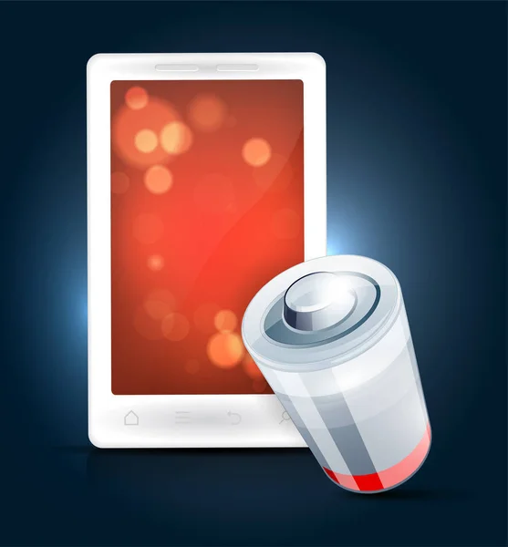 Téléphone Portable Abstrait Avec Économiseur Écran Bokeh Rouge Symbole Batterie — Image vectorielle