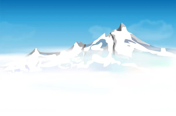Abstrakte Berglandschaft Mit Niedrigen Nebelwolken Und Blauem Himmel Vektorillustration — Stockvektor