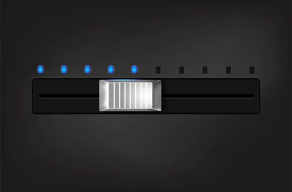 銀金属スライダーと灰色の背景のベクトル図に青色ダイオード — ストックベクタ