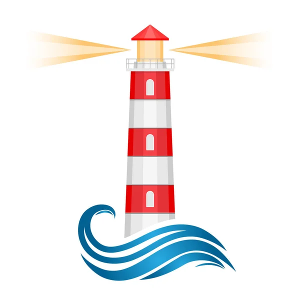 Abstract Lighthouse Water Wave Light Rays Isolated White Background Vector — Stock Vector