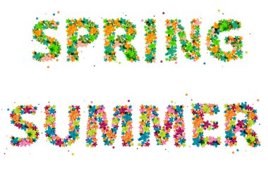 Bahar ve yaz kelimeler soyut çiçek - beyaz arka plan üzerinde izole oluşturulmuş. Vektör çizim.