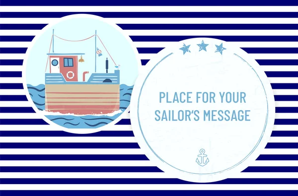 Circle Labels Boat Copy Space Your Text Sailors Motive Vector — Stock Vector