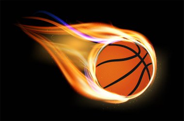 Siyah arka plan - vektör çizim üzerinde uçan ve yanan basketbol topu