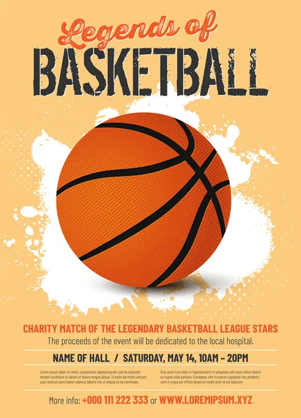 バスケット ボールの試合別のレイヤー レトロなスタイルのサンプル テキストを持つポスター テンプレート ベクトル図 — ストックベクタ