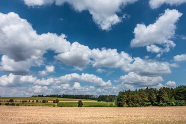 Mavi gökyüzü ile şaşırtıcı beyaz bulutların üzerinde yaz manzara - Çek Cumhuriyeti, Europe