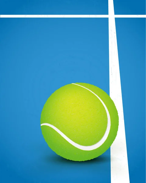 Detail Eines Grünen Tennisballs Auf Blauem Spielplatz Mit Weißen Linien — Stockvektor