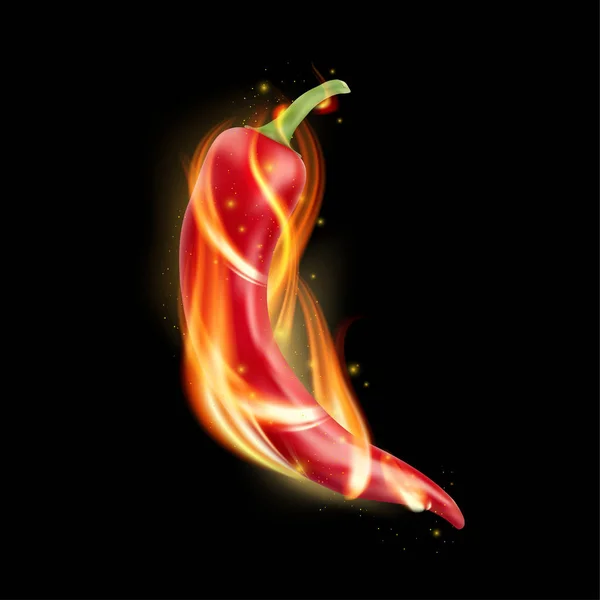 Red Hot Chili Paprika Fekete Háttér Flames Vektor Illusztrációk — Stock Vector