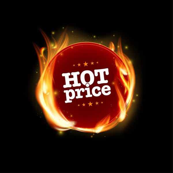 Red Sales Label Hot Price Text Realistic Fire Flames Black — Stock Vector