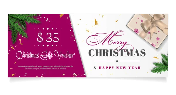 Elegant Christmas Gift Voucher Sample Text Separate Layer Vector Illustration — Stock Vector