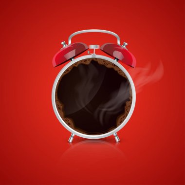 İllüstrasyon soyut çalar saat kahve kırmızı zemin üzerine, bunun yerine saat yüzü - uyan kavramı