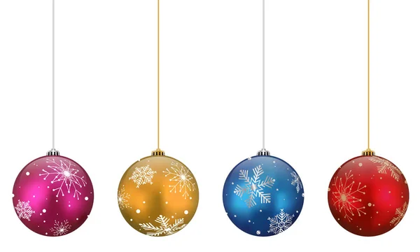 Set Opknoping Glanzende Kerstballen Geïsoleerd Een Witte Achtergrond Vectorillustratie — Stockvector