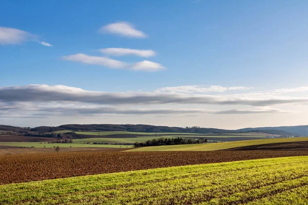Amazing Fall Countryside Fields Forests Blue Sky White Clouds Czech — Stock Photo, Image