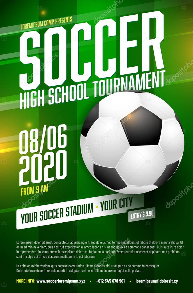 Soccer tournament poster template with  ball, grass and sample text in separate layer - vector illustration