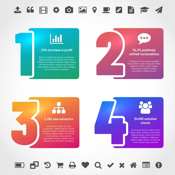 Quatro Quadros Brilhantes Com Números Gradientes Modernos Modelo Infográficos Com — Vetor de Stock