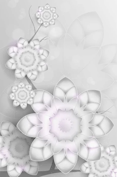 Stříbrná Pozadí Abstraktní Květy Kopírovat Prostor Pro Text Vektorové Ilustrace — Stockový vektor