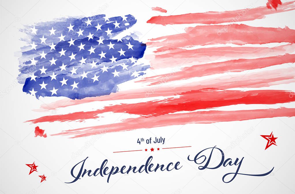 Abstract watercolor american flag - Independence day. Vector illustration.