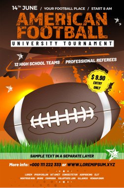 Amerikan Futbol Turnuvası poster şablonu top ve çim ile