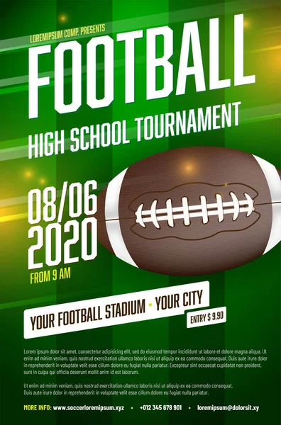 American football tournament poster template with ball and grass — Stock Vector