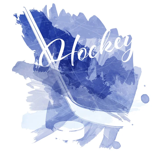Abstractos salpicaduras de acuarela azul con siluetas de equipo de hockey sobre hielo — Archivo Imágenes Vectoriales