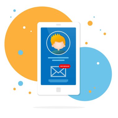 Hareket eden telefon kullanıcı simgesi ve yeni posta ile görüntüsünü