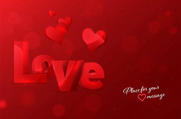 3D glänsande inskription av kärleks ord med abstrakta hjärtan — Stock vektor