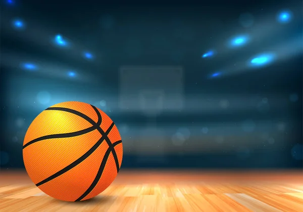Basketball in der Sporthalle mit Tribünen und Lichtern — Stockvektor
