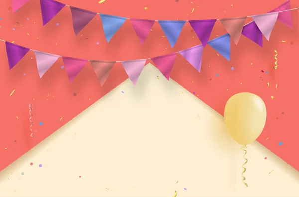 Kleurrijke achtergrond met lucht ballon, vlaggen en confetti — Stockvector