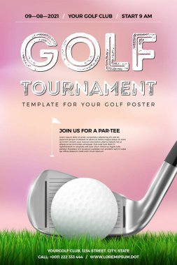 Top, kulüp ve çim ile Golf turnuva poster şablonu