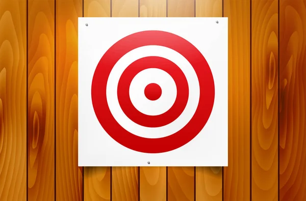 Cerchio rosso bersaglio appeso su sfondo di legno — Vettoriale Stock