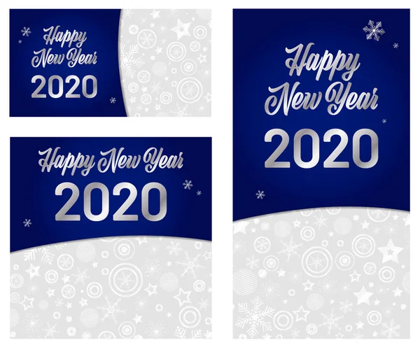 Set of blue and silver Happy New Year 2020 cards — Stock Vector
