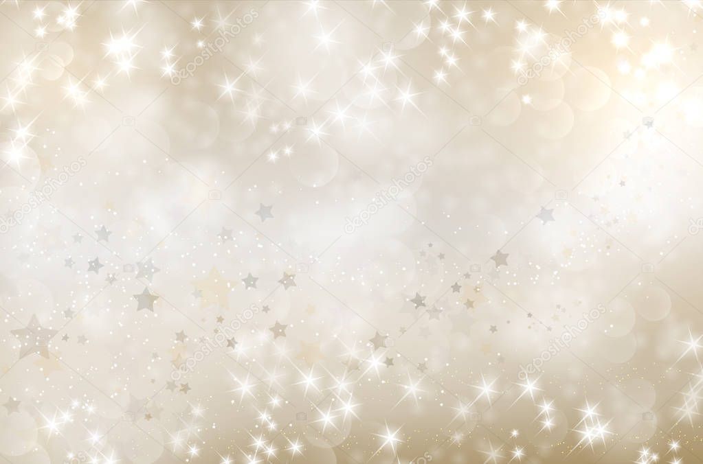 Golden abstract background with lights and stars