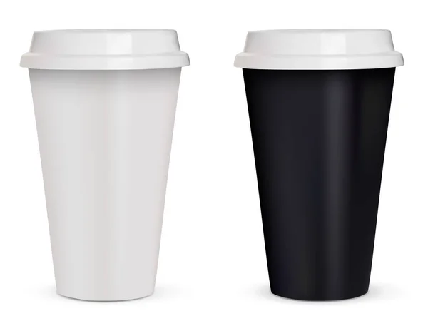 プラスチックカップを移動する2つのコーヒーのテンプレート 白と黒 白い背景に隔離されている ベクターイラスト — ストックベクタ