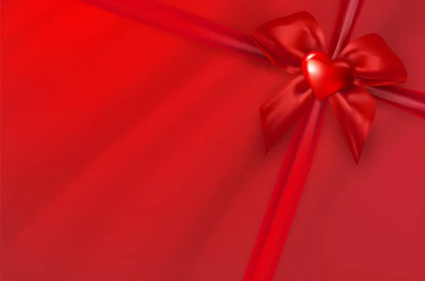 Fondo Ondulado Tela Roja Con Lazo Rojo Corazón Brillante Copia — Vector de stock