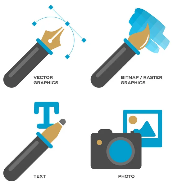 Set Quattro Icone Sul Tema Grafico Illustrazione Vettoriale — Vettoriale Stock
