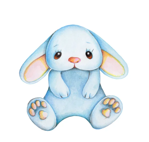 Lindo Conejo Dibujos Animados Liebre Conejo Ilustración Dibujada Mano Acuarela — Foto de Stock