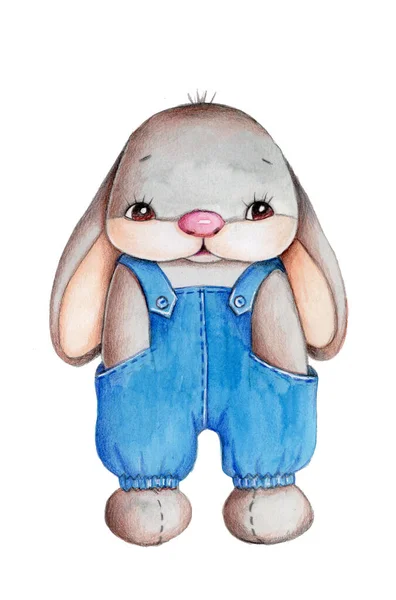 Cute Cartoon Bunny Rabbit Hare Watercolor Hand Drawn Illustration Babies — Stock Photo, Image