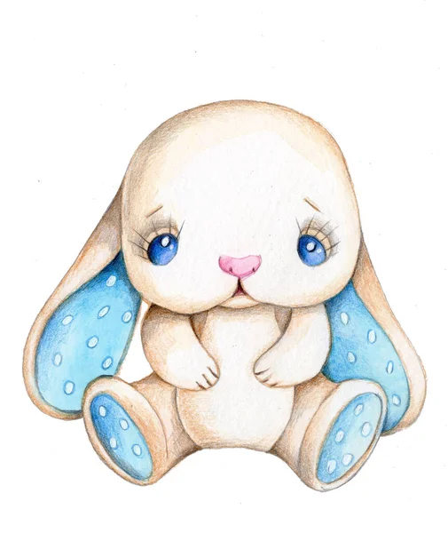 かわいい漫画の手描き水彩イラストかわいいウサギ おもちゃのウサギ — ストック写真