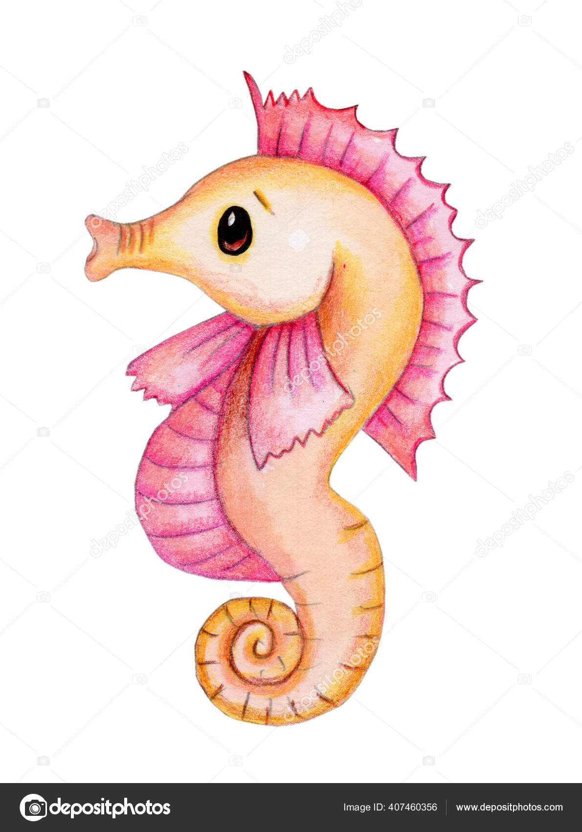 かわいい漫画の海魚 ピンクの水彩画の手描きイラスト 白地に隔離された ストック写真 C Lehaim Lena65 Mail Ru
