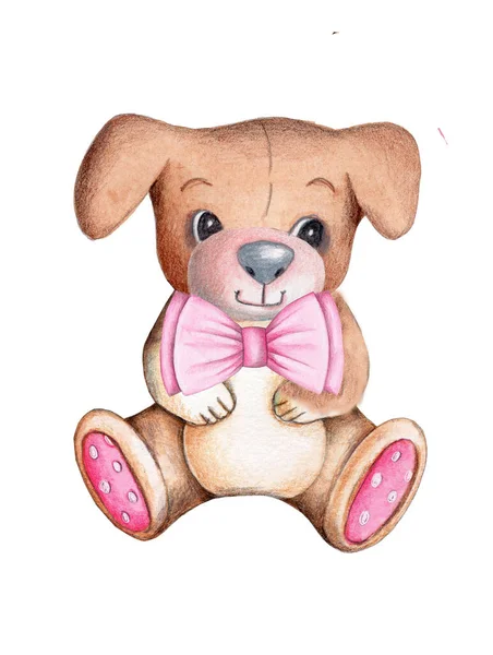 Watercolor Hand Drawn Illustration Cute Cartoon Toy Dog Doggy Pup — Stock Photo, Image