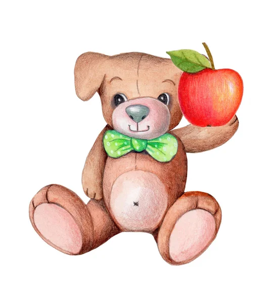 Akvarel Ručně Kreslené Ilustrace Roztomilé Kreslené Hračky Pes Pejsek Štěně — Stock fotografie