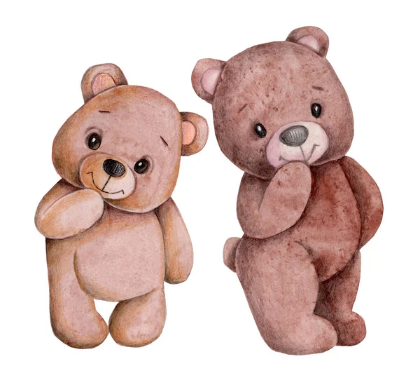 Niedliche Aquarell Illustration Von Süßen Kleinen Braunen Teddybären Handgezeichnet Isoliert — Stockfoto