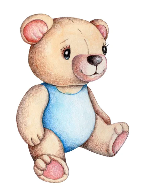 Watercolor Hand Drawn Illustration Cute Cartoon Teddy Bear Isolated White — Stock Photo, Image