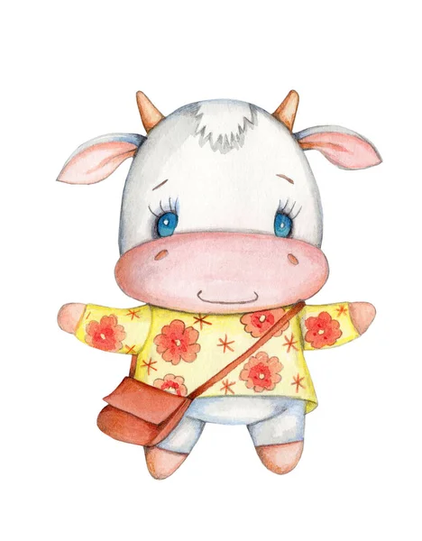 Cute Cartoon Adorable Little Cow Bull Calf Farm Pet Symbol — Stock Photo, Image