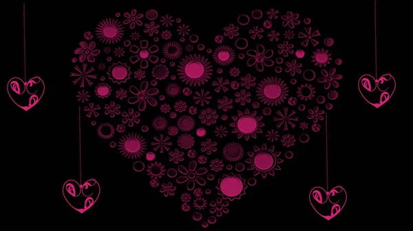 Pink Black Valentines Day Card Ornate Hearts — Stock Photo, Image